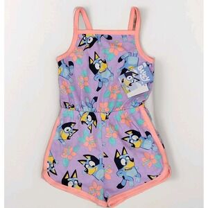 NEW Bluey Girls Printed Graphic Sleeveless Romper Size 7-8‎ Blue Purple Orange